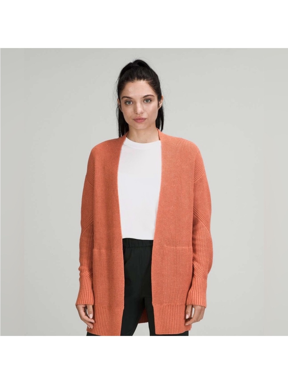 Lululemon Cashlu Sweater Wrap
Heathered Pink Savannahorange